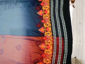 🇳🇿💫🎀Elegant Orange &amp; Grey Embroidered Saree