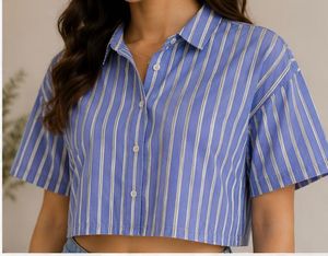 Blue Striped Cropped Shirt