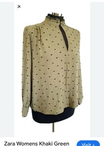 Khaki Green Polka Dot Top
