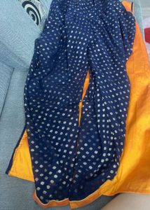 Vibrant Orange &amp; Navy Lehenga Set