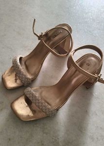 Chic Rose Gold Embellished Block Heels