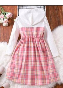 Cute Pink Plaid Dress with Hood
