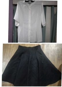 White Button-Up Shirt & Black Skirt Set
