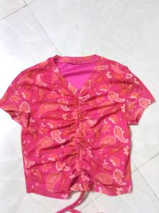 Pink Paisley Cinched Top