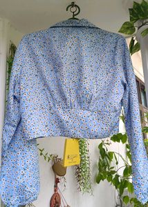 Blue Floral Cropped Shirt