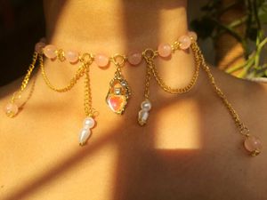 Handmade Pink Quartz &amp; Pearl Choker