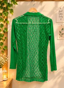 Women's Stylish Solid Green Shrug / Koti | Open Fr