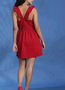 Chic Red Ruffled V-Neck Mini Dress