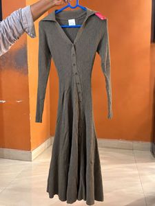 Ribbed Knit Button-Down Maxi Dress