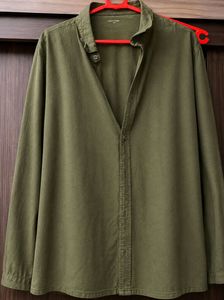 Olive Green Band Collar Shirt
