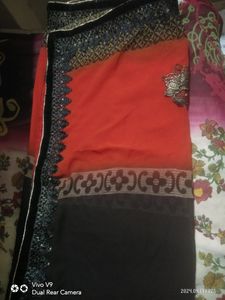 Elegant coffee &amp; orenge colour Sari