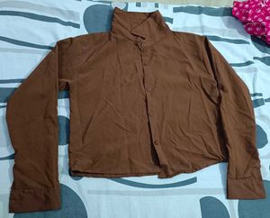 Brown Collared Full Sleeve Top