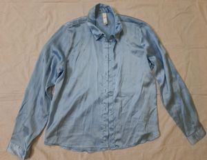 KAZO METALLIC BLUE SATIN SHIRT