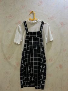Plaid Pinafore Dress with White Top