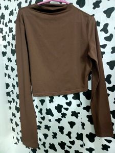 Brown Long Sleeve Mock Neck Crop Top