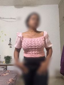Chic Pink Square Neck Puff Sleeve Top