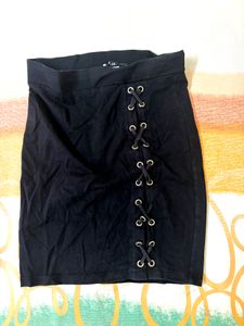 Lace-Up Black Mini Skirt