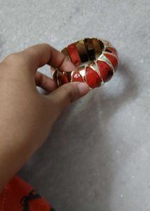 Chunky Red & Gold Bangle Bracelet