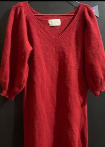 Maroon Puff Sleeve Sweater Dress