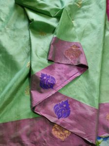 Light Green Saree with Pink Border