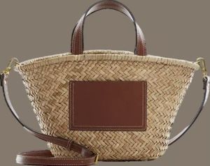 Straw Tote Bag with Leather Accents