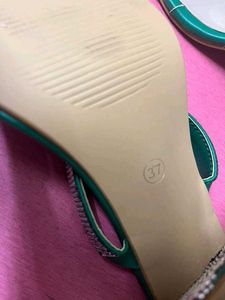 Green Rhinestone Block Heel Sandals Combo Of 3