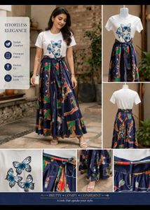 Zara Navy Blue Printed Midi Skirt