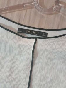 Zara Basic White Ribbed Top with Black Detailing