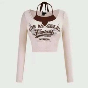 Graphic Print Cropped Long Sleeve Top
