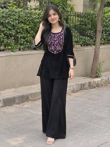 Black Velvet Kurta with Palazzo Pants