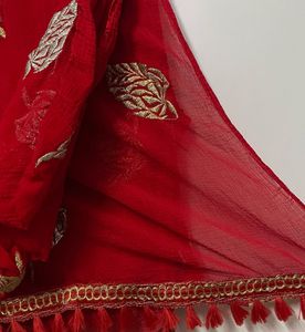 Red Dupatta with Gold and Silver Embroidery
