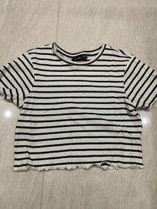 Striped Lettuce Hem Crop Top