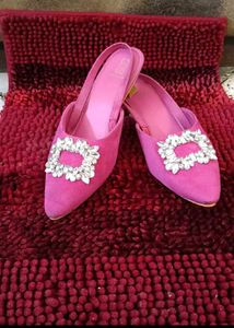 4. Pink Embellished Slingback Heels