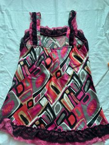 Silky Pajama Set - Pink Geometric Print