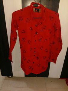 Red Printed Long Sleeve Shirt