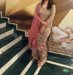 Olive Green And Pink Festive Suit