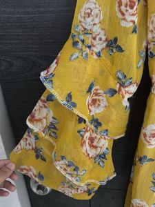 Yellow Floral Ruffle Sleeve Maxi Dress