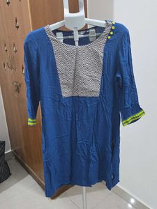 Blue Kurta with Chevron Yoke