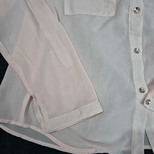 Sheer Pink Studded Button-Down Top