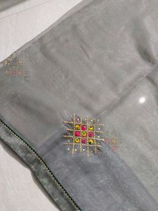 Grey Embroidered Saree