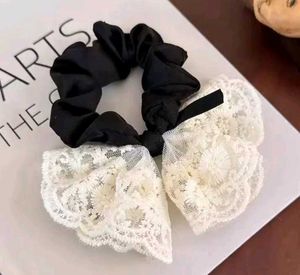 Elegant Black & White Lace Scrunchie