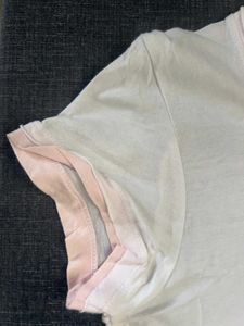 women pink and white tshirt