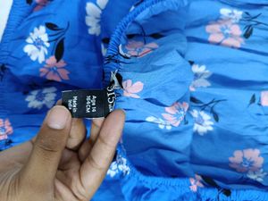 Blue Floral Off-Shoulder Ruffle Top