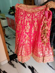 Stunning Pink &amp; Gold Brocade Lehenga Choli