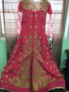 Front Open Gown With Sharara And Net Dupatta