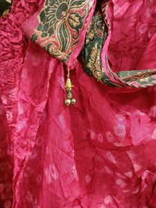 Vibrant Red Bandhani DupattaAnd Gold Stolei