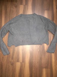 Grey Knitted Cropped Sweater