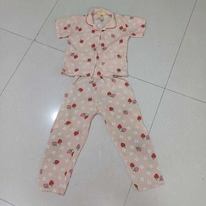 Strawberry Print Pure Cotton Night Suit. 4-6 yrs