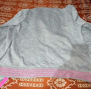 Grey Zip-Up Hoodie with Pink Accents