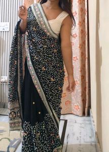 Elegant Black Embroidered Saree